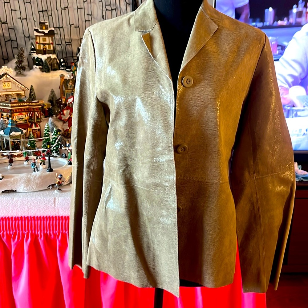 Slates Janet Howard light green light leather jacket Size XS